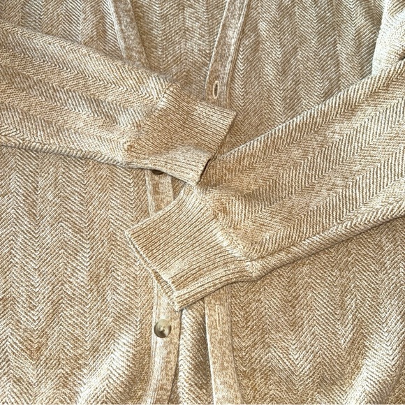 Roundtree & Yorke Beige Herringbone Cotton Cardigan Preppy Neutral Grandpa - Picture 4 of 12